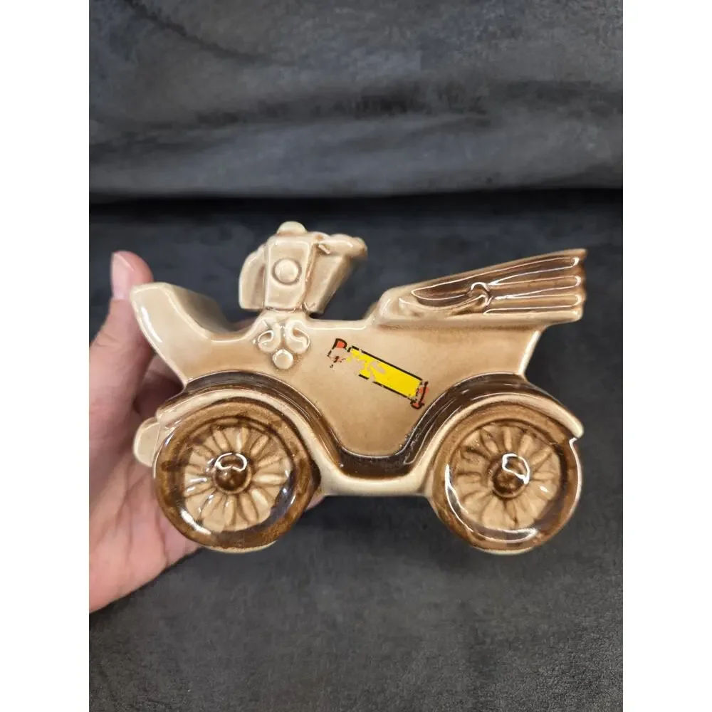 Vintage Ceramic Antique Car Planter Made in Japan Brown Glaze Horseless Carriage